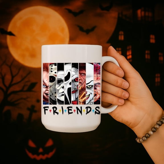 Horror Movie Characters FRIENDS Coffee Mug: Halloween Drinkware (11oz 15oz 20oz)