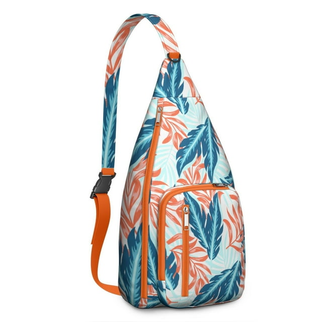 Hawaiian Print Sling Backpack - Colorful Monstera & Palm Leaf Design Crossbody Bag, Fashionable Multi-Functional Pack
