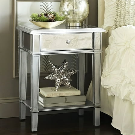 Wisfor Square Mirrored End Table 2-Tier Side End Table Nightstand Bedside Table with Drawer