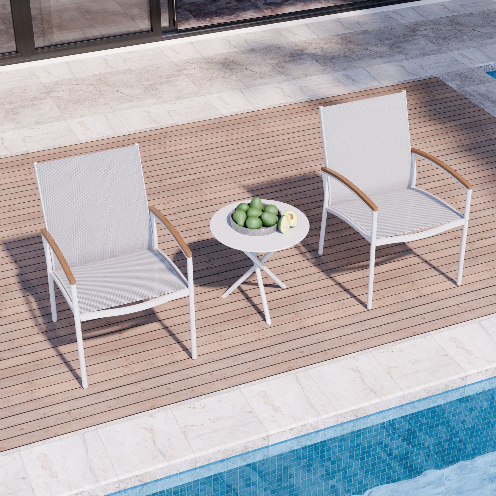Walsunny Outdoor Patio Bistro Sets 3-Piece Balcony Furniture with 2 Bistro Chairs 1 Outdoor Bistro Table White