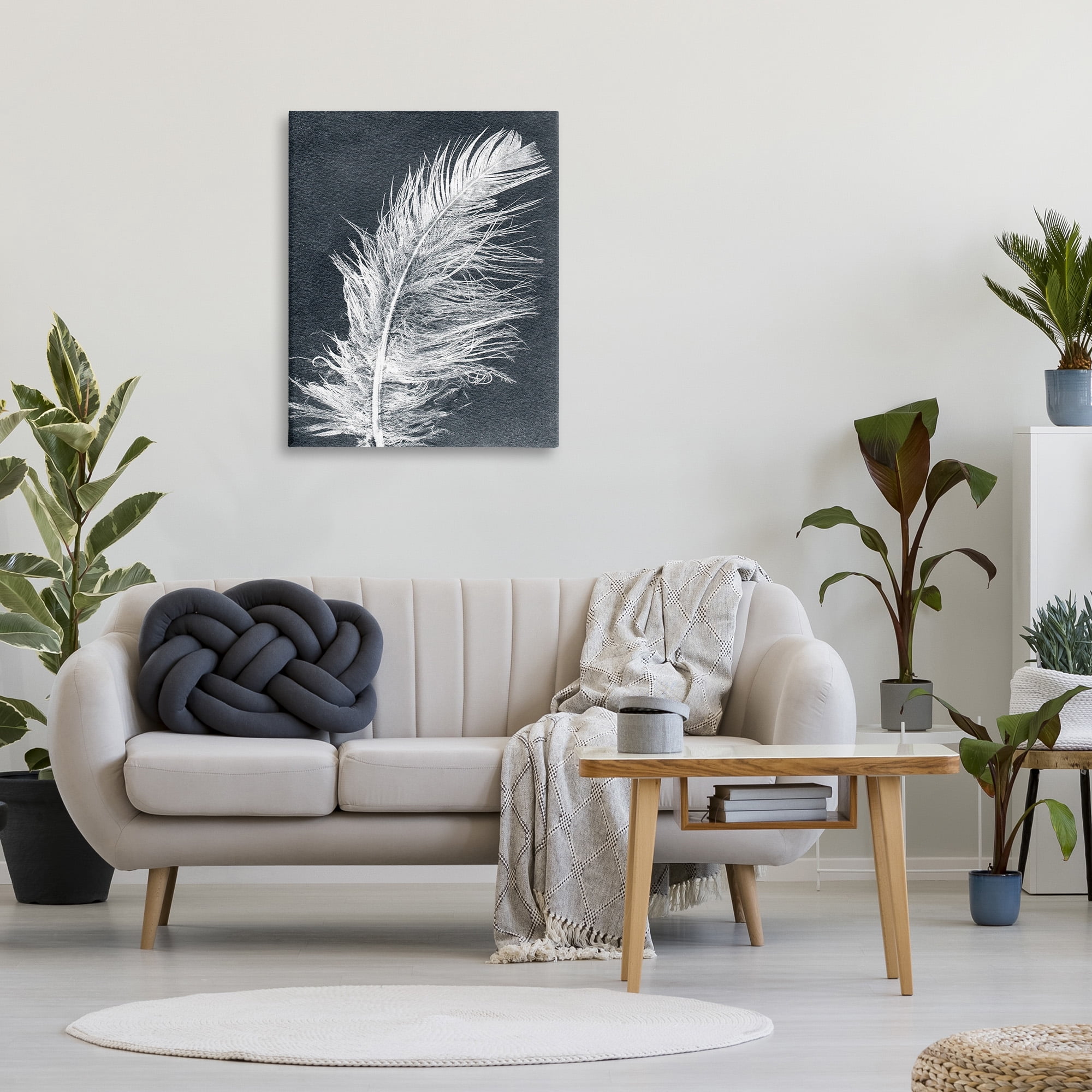 Stupell Industries Blue & White Feather Animals & Insects Painting Gallery Wrapped Canvas Art Print Wall Art, 30 x 40
