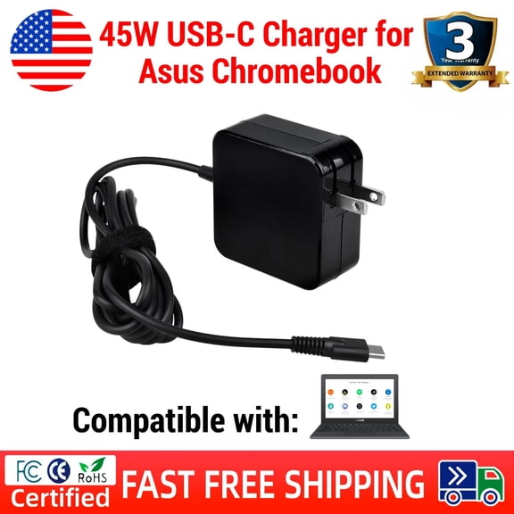 45W Type-C Charger for Asus Chromebook Flip C203 C204 C213 C214 C223 C234 Laptop