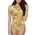 thumbnail image 1 of Bingfone Mermaid Fish Scale Pattern Women's Round Neck Bodysuit, Tight Snap Button Short Sleeve Bodysuit, Suitable for Party, Sports, Daily Wear-X-Large, 1 of 7