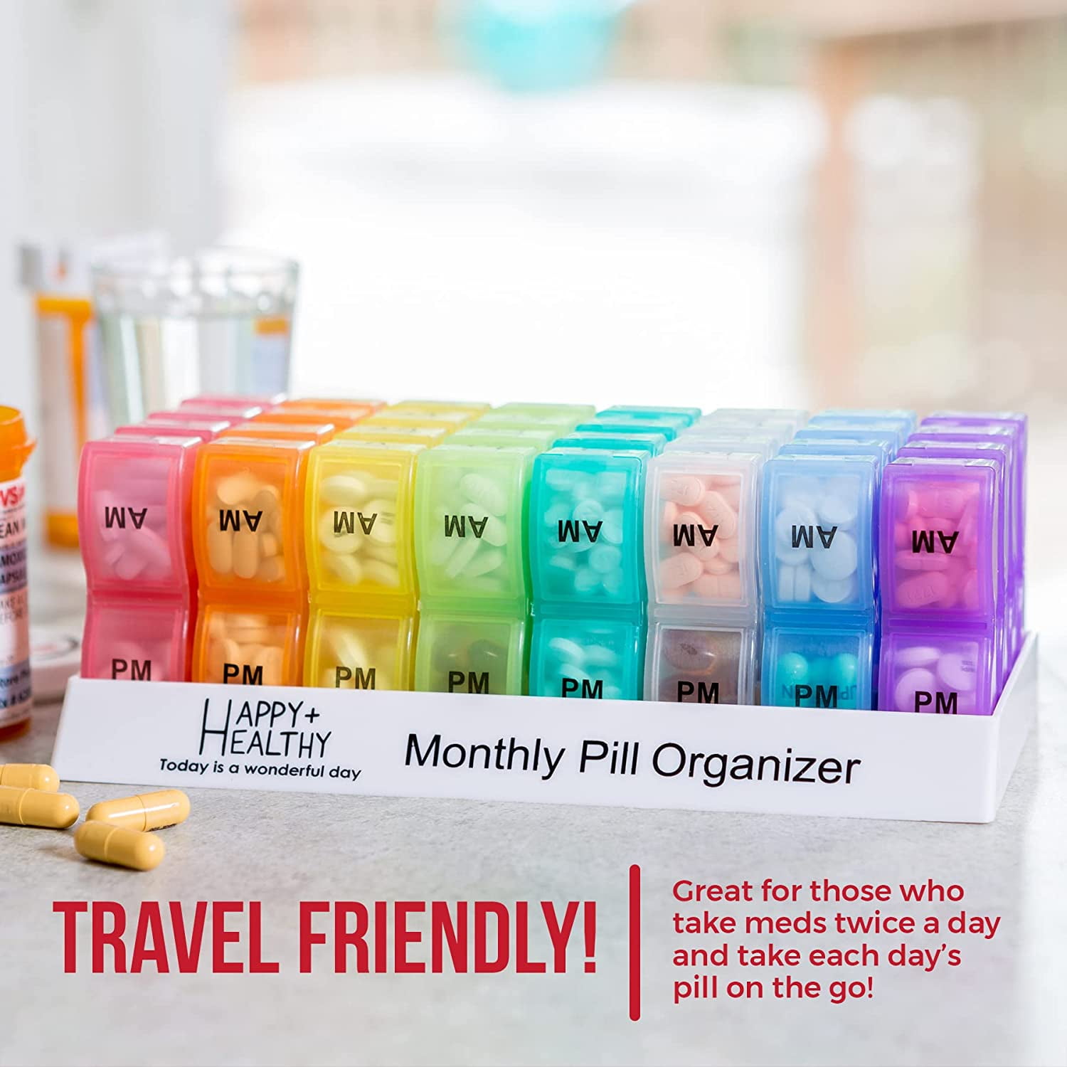 Monthly Pill Organizer - Am/Pm Daily Pill Organizer 32 Compartments for Each Day, Pill Dispenser and Dispenser Caddy That Helps You Organize Your Life, Perfect for Supplements and Medication by MEDca
