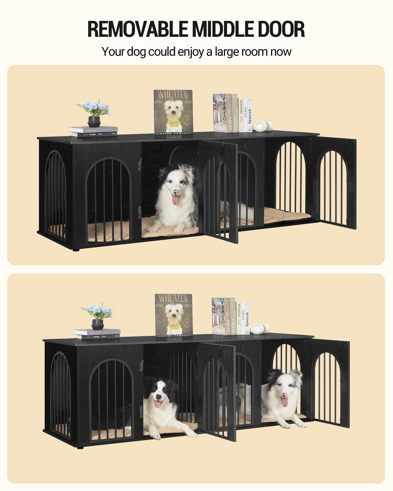 Dog Crate Furniture, 71" Heavy Duty Dog Kennels with Divider, Pads, Side Table, TV Cabinet