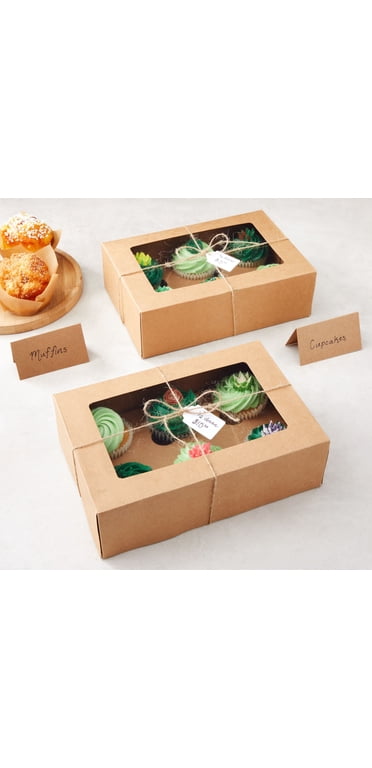 6 Hole Cupcake Box With Clear Window And Removable Tray – 4 Inch Deep – Cardboard