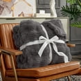 thumbnail image 3 of ROSEKIND Ultra Soft Cozy Faux Fur Throw Blanket, Fuzzy Plush Thick Bubble Blanket| Dark Gray|90x90inch, 3 of 7