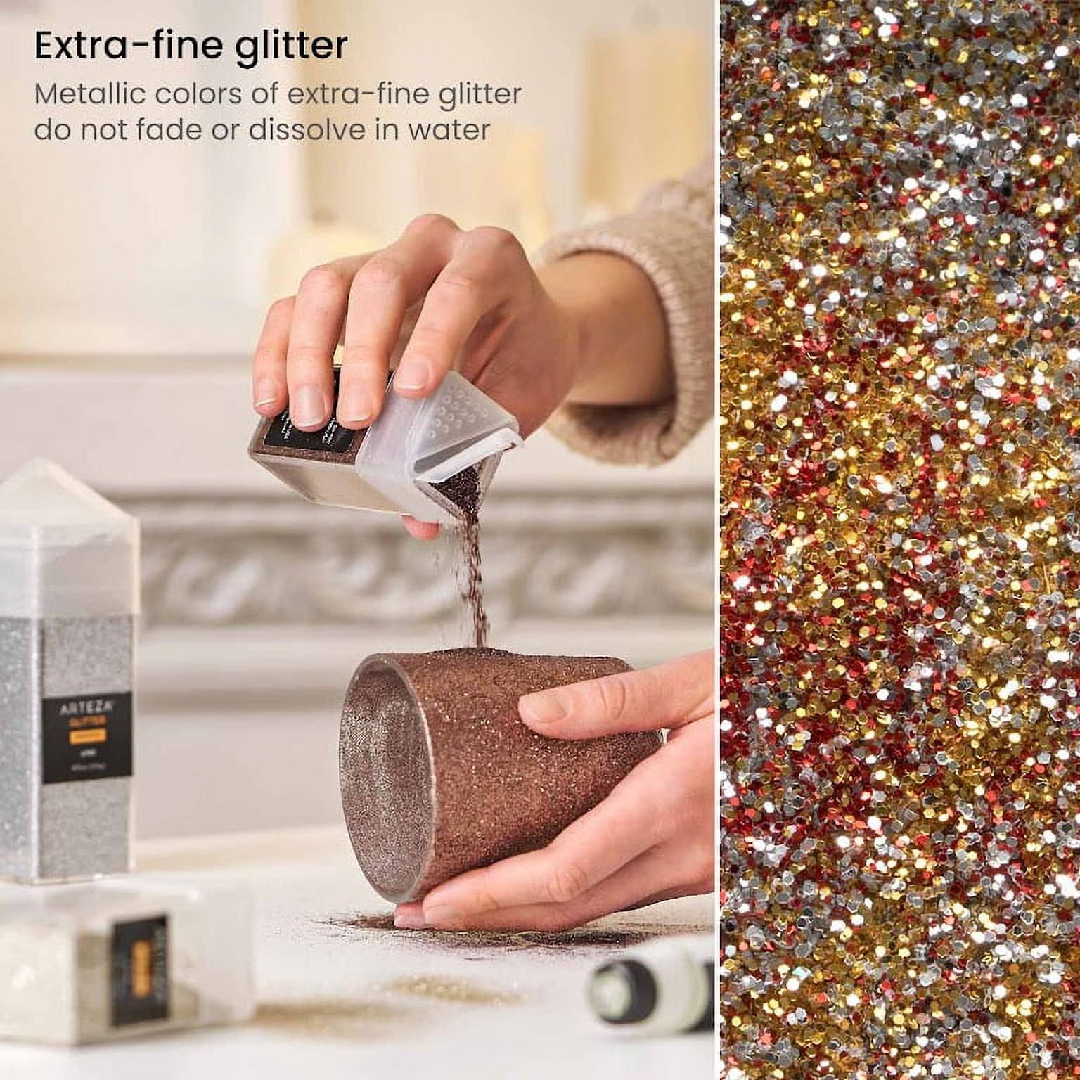 Arteza Fine Glitter, 1.5oz, Metallic Colors - 6 Pack