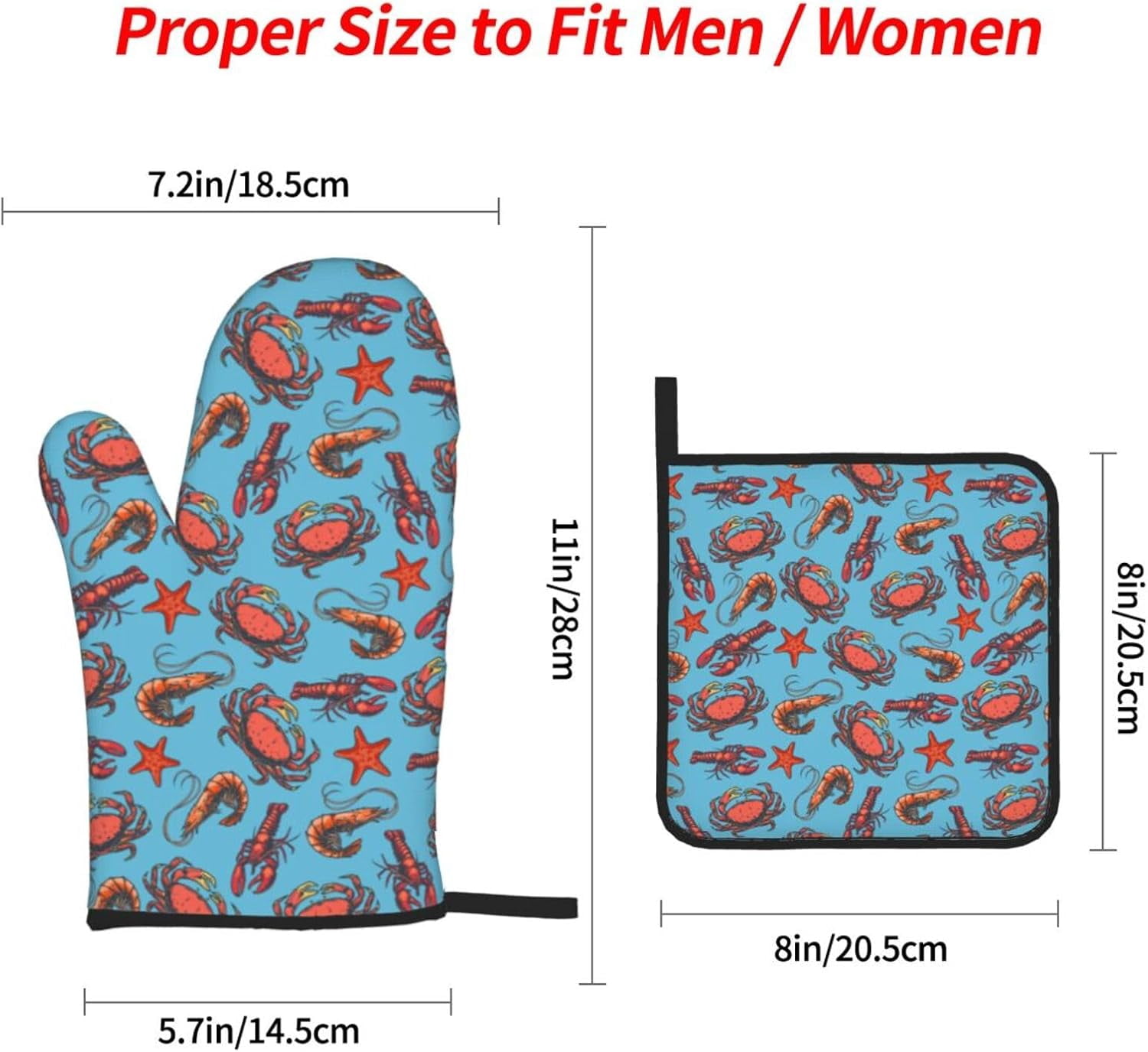 Lobster Crab Claw Oven Mitts Pot Holders Set of 4, Kitchen Gloves Potholders Heat Resistant for Chef Baking Cooking Grilling BBQ