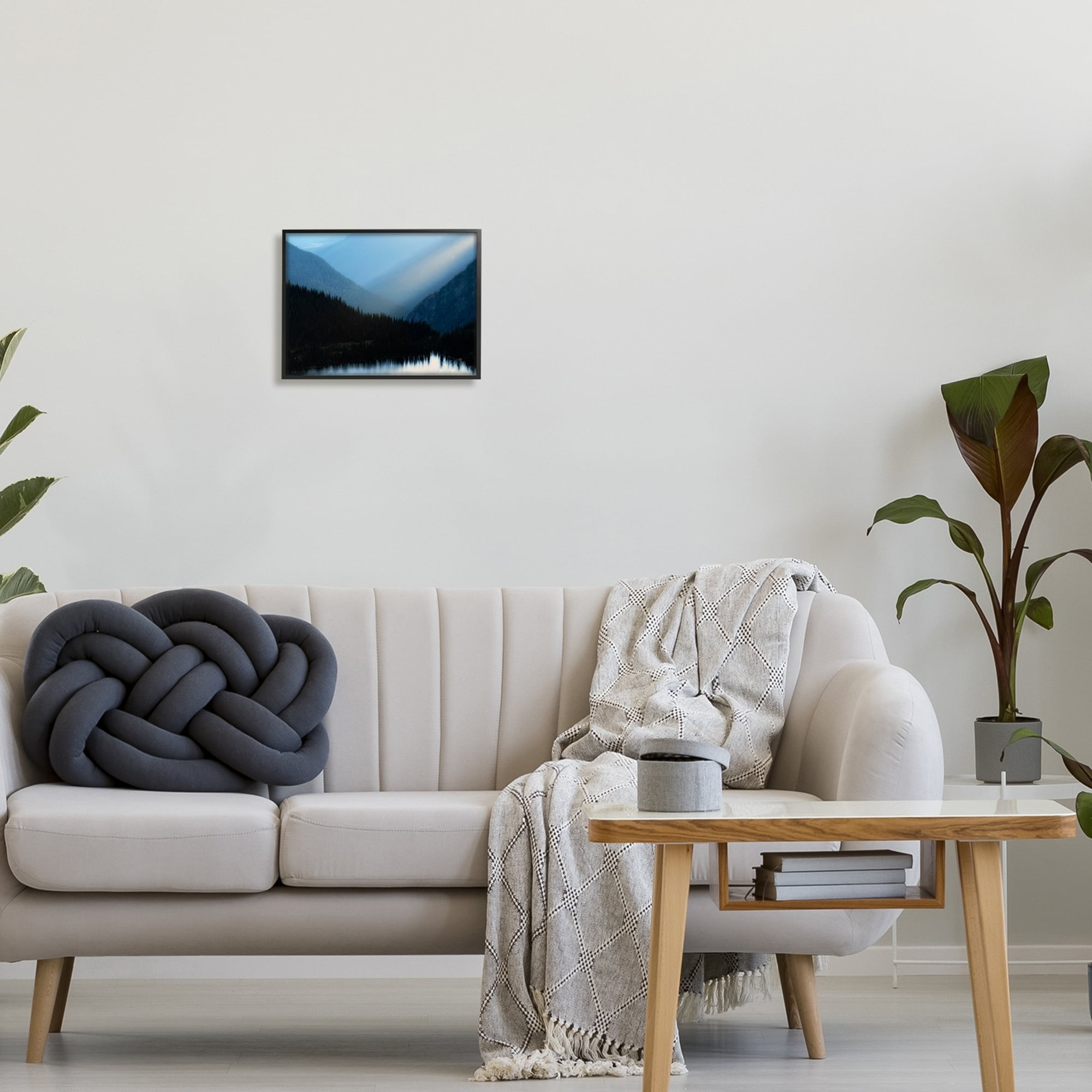 Stupell Industries Blue Mountain Trees Reflection Coastal Photography Gray Framed Art Print Wall Art