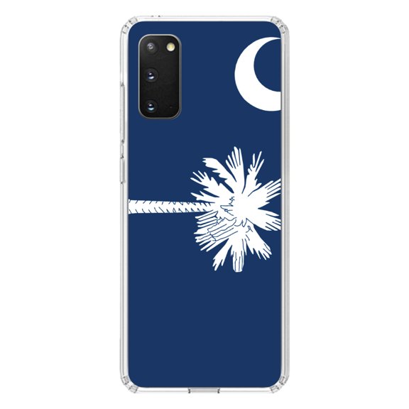 DistinctInk Clear Shockproof Hybrid Case for Galaxy S20 ULTRA / 5G (6.9" Screen) - TPU Bumper, Acrylic Back, Tempered Glass Screen Protector - South Carolina State Flag - US State Flag