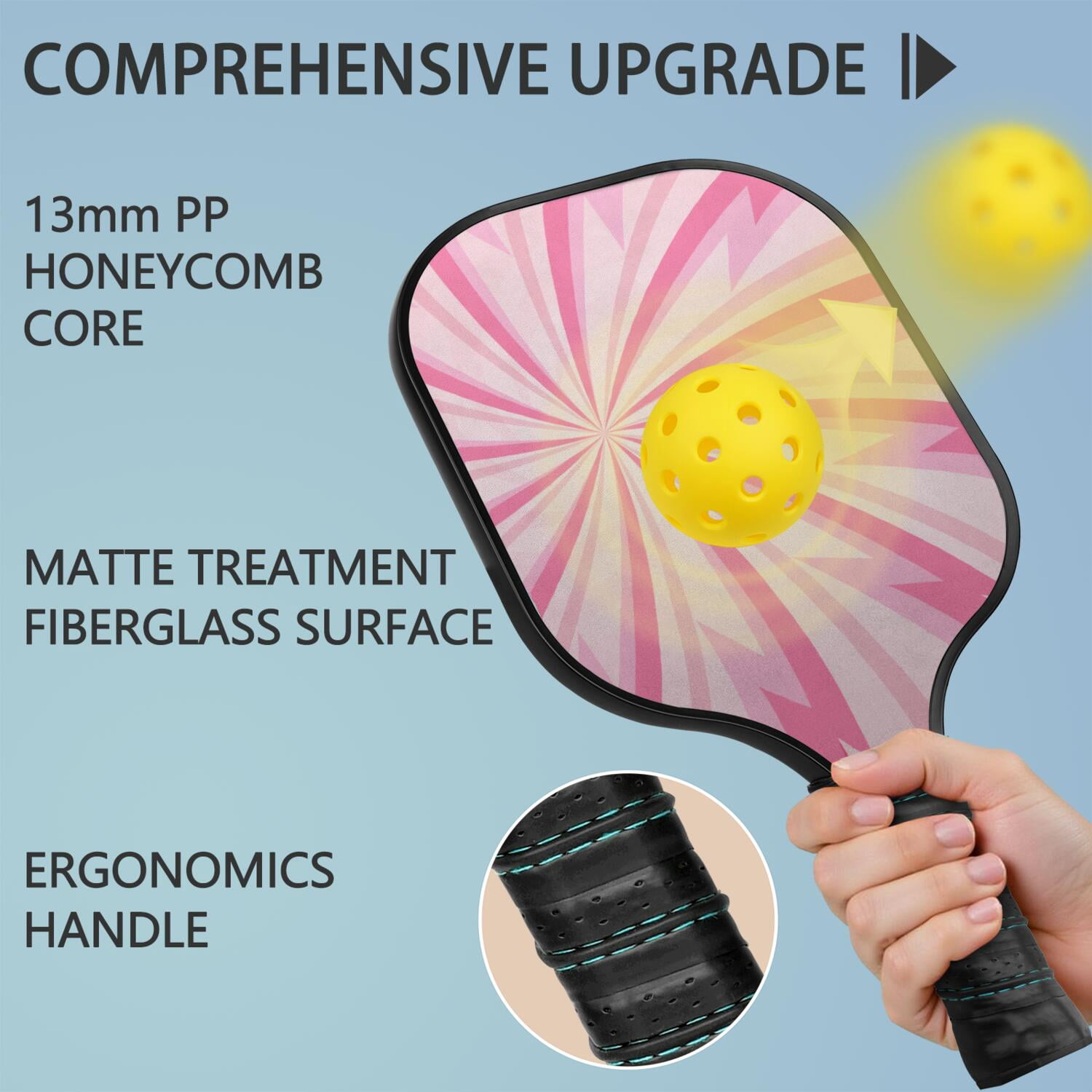 Pickleball Paddles Set Of 1, Fiberglass Surface, Sweet Candy Print, 1 Paddle, 2 Balls & Bag