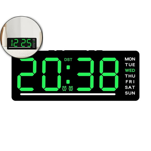 Dvruxg LED Wall Clock Digital Clock LED Digital Wall Clock with Large Display, Modern Electric Small Silent Wall Clock for Living Room, Bedroom
