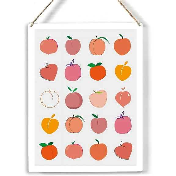 8x10 Inch Colorful Fruit Peaches Wood Sign Peach Wooden Signs Rustic Hanging Plaque Home Wall Art, Perfect Sign Wall Decor For Home Bathroom Restroom Toilet