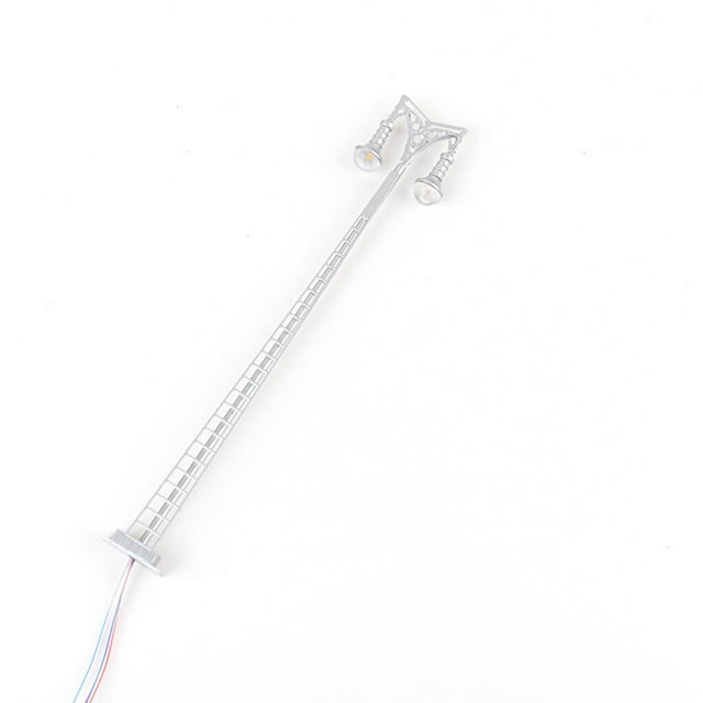 Lampadaire de Train Modèle avec Échelle Décorations de Cour Lumière de Chemin de Fer à LED Deux Têtes Accessoires de Table Gris (Lumière Chaude)