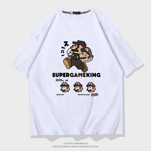 Camiseta de manga corta con cuello redondo para hombre y mujer, ropa de calle, camiseta holgada de algodón con dibujos animados de Super Mary zhangmengya LED