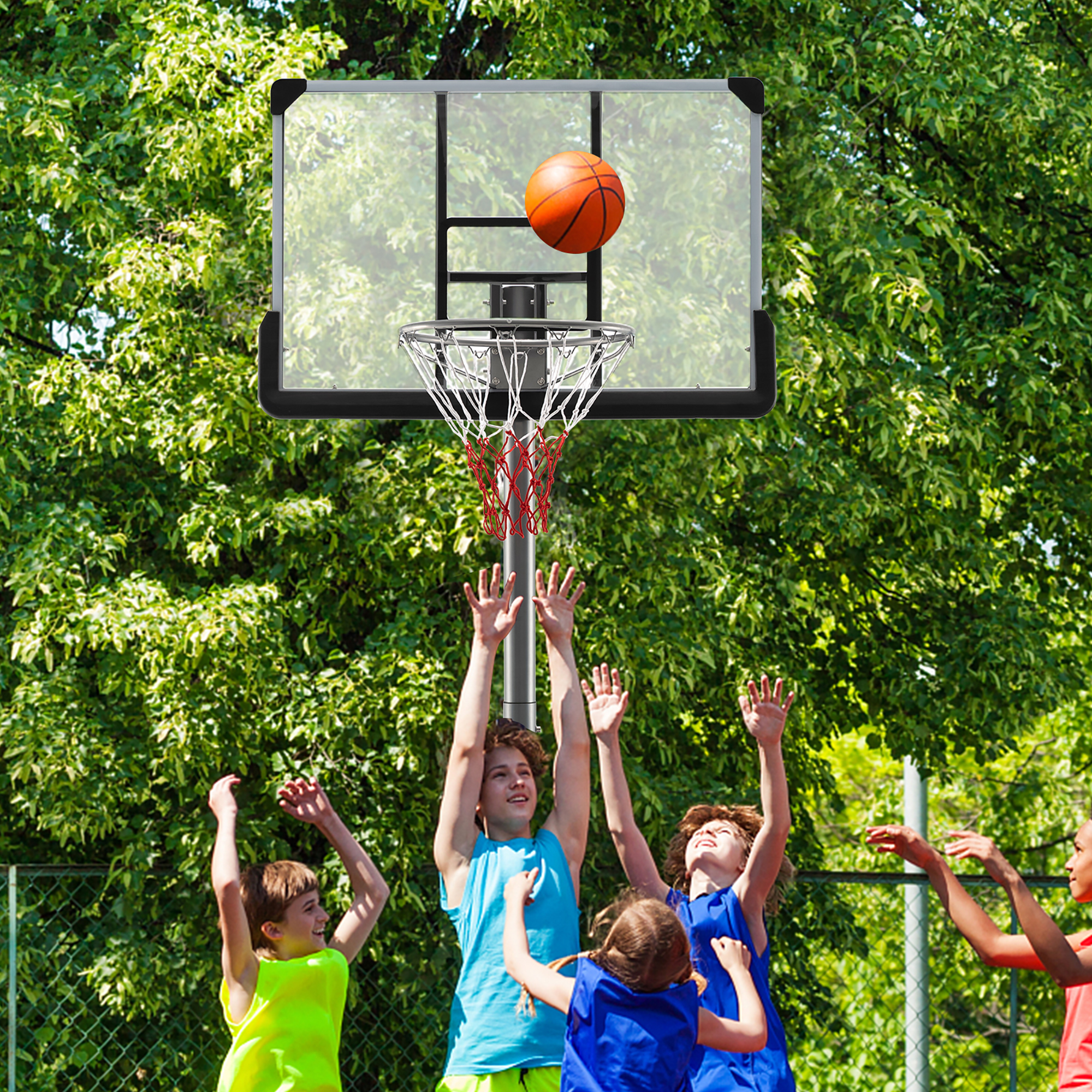 Costway 64''-79'' Height Adjustable Poolside Basketball Hoop Goal System with44'' Backboard Black