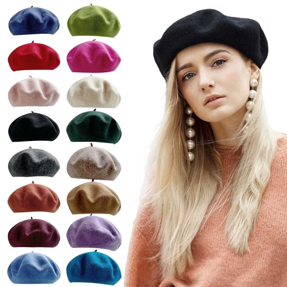 Women's Wool Beret Hat, French Style Solid Color Packable Beret Cap, Classic Crushable Winter Artist Hat for Women, Casual Fashion Outfits-A