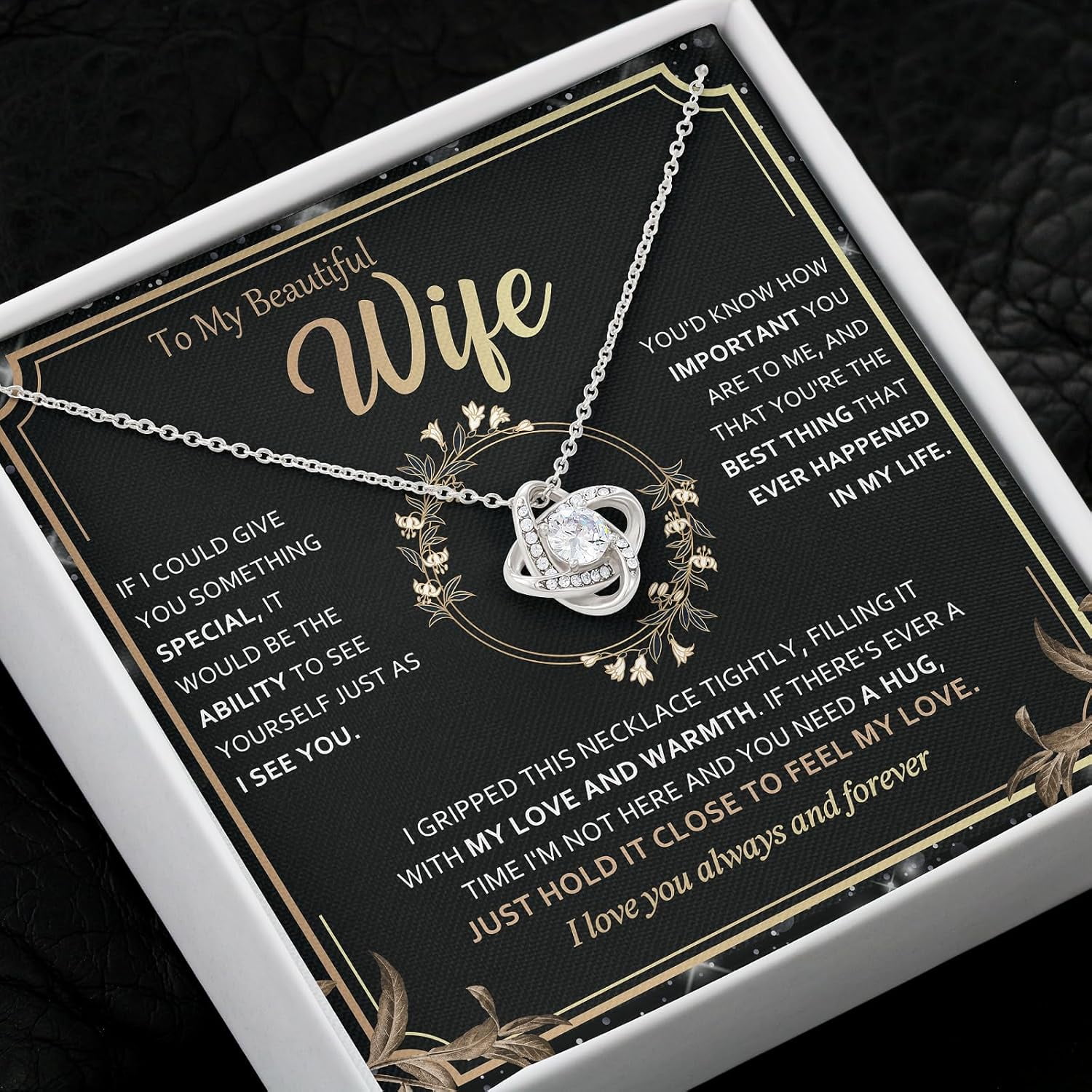 To My Wife Necklace from Husband - Unique Anniversary & Birthday Gift Ideas, Romantic Love Knot Jewelry for Best Wife, Soulmate Present, Beautiful  Future Wife Wedding, Mothers Day Gifts