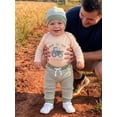 thumbnail image 3 of Loicainy Newborn Infant Baby Boy Fall Clothes Set 3 6 12 Months Long Sleeve Tractor Embroidery Romper with Striped Pants Hat 3Pcs Outfits, 3 of 9