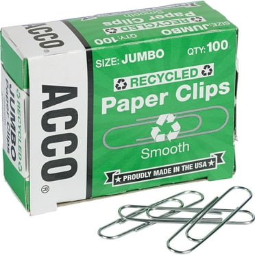 Acco Recycled Paper Clips - Jumbo - No. 4 - 1.6" Length - For Paper - Environmentally Friendly - 1000 / Pack - Silver