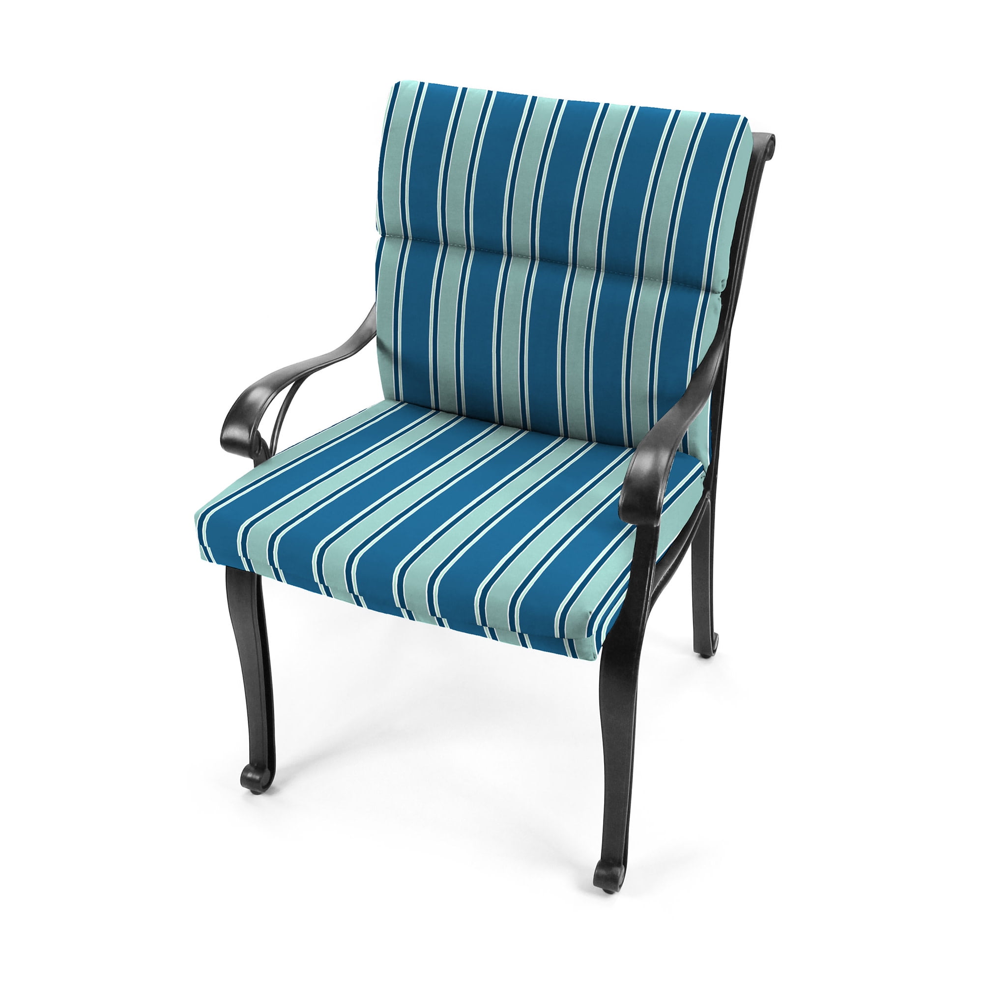 Jordan Manufacturing 44" x 22" Sanders Puff Blue and Gray Green Stripe Rectangular Outdoor Chair Cushion with Ties and Hanger Loop