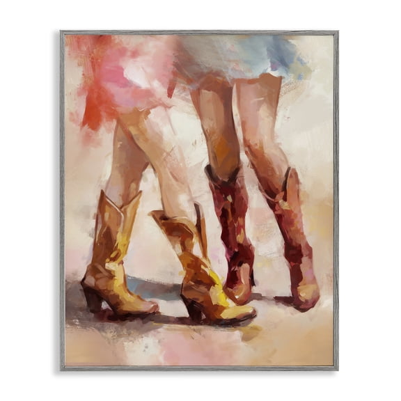 Stupell Industries Bohemian Dancing Cowgirl Boots Gray Framed Giclee Art, 11 x 14, by Ziwei Li
