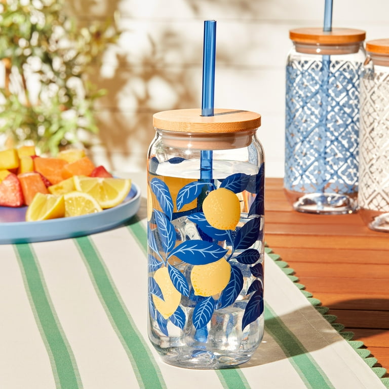 Mainstays by Becky G. & Alejandra 20-Ounce Acrylic Can Shape Tumbler, Lemon  & Blue