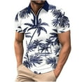 thumbnail image 2 of BiZtdJrK Men's Hawaiian Polo Shirts Quarter Zip Golf Polos Tropical Print Casual Golf Collared T-shirt Dry Fit Performance Moisture Wicking Golf Tennis Shirt 2024 Holiday Deals Blue S, 2 of 5
