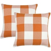 Thanksgiving Pillow Covers Fall Decoration Buffalo Check Plaid Throw Pillow Covers Farmhouse Cushion Case Polyester Linen for Fall Home Decor Orange and White, 18 x 18 Inches 2PCS