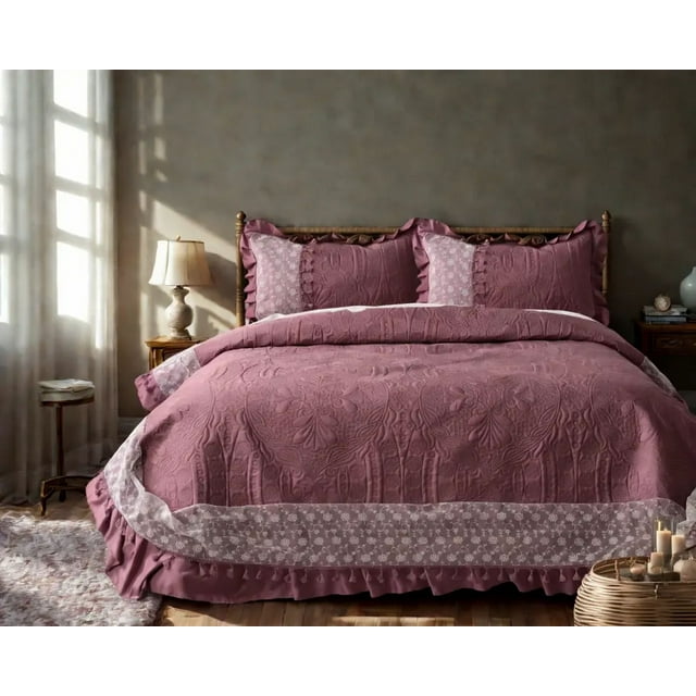 Aura Decor Bellissa Elegance Quilted Double Bedcover Set Polycotton Classic