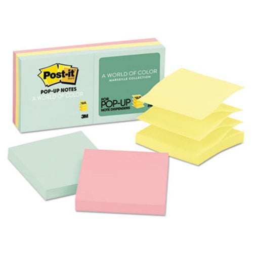 Postit Popup Notes Refills, 3 x 3, Three Pastel Colors, 6 Pads