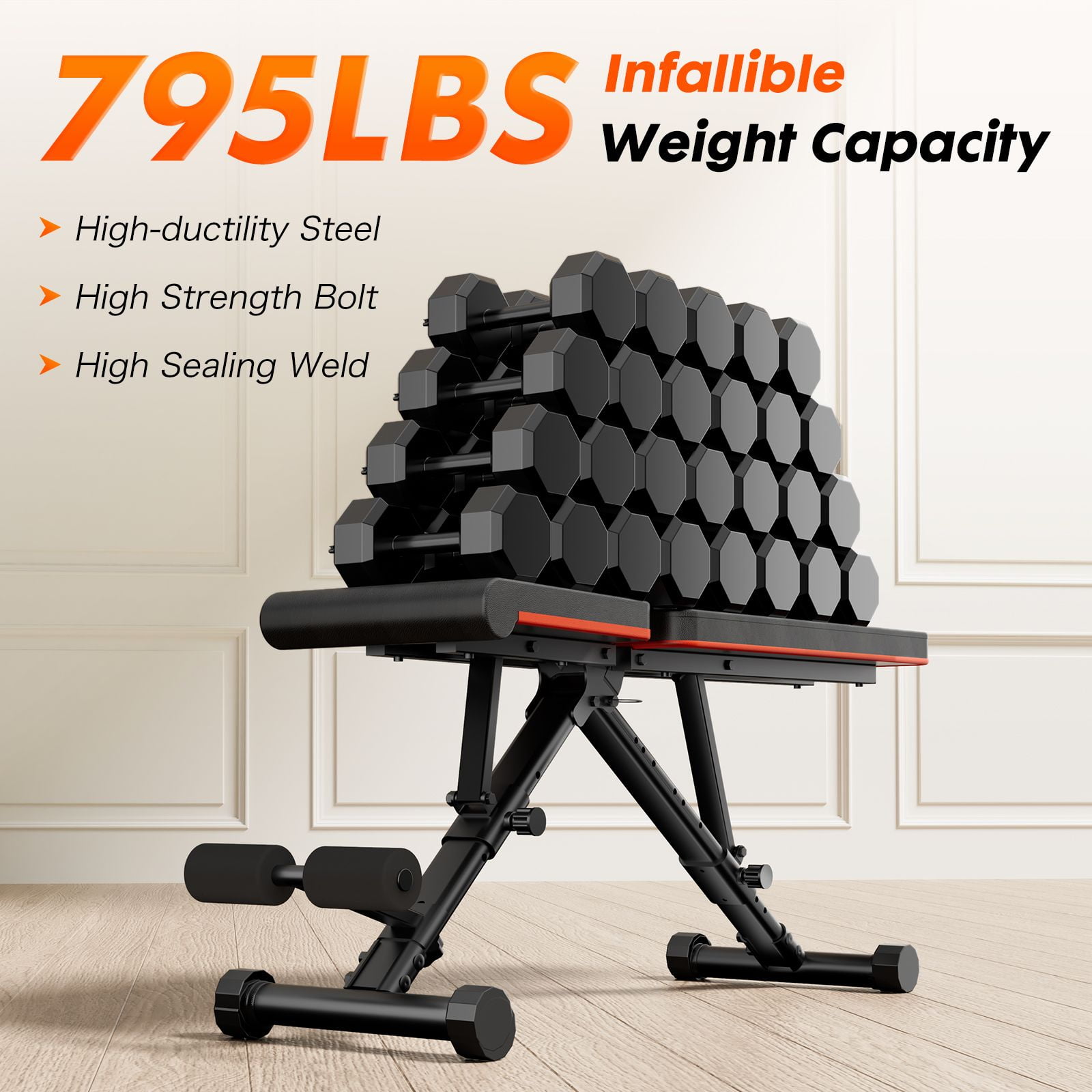 ZHICHUN Adjustable Foldable Weight Bench 72 Multi-Position Workout Bench Press with 795LBS Capacity