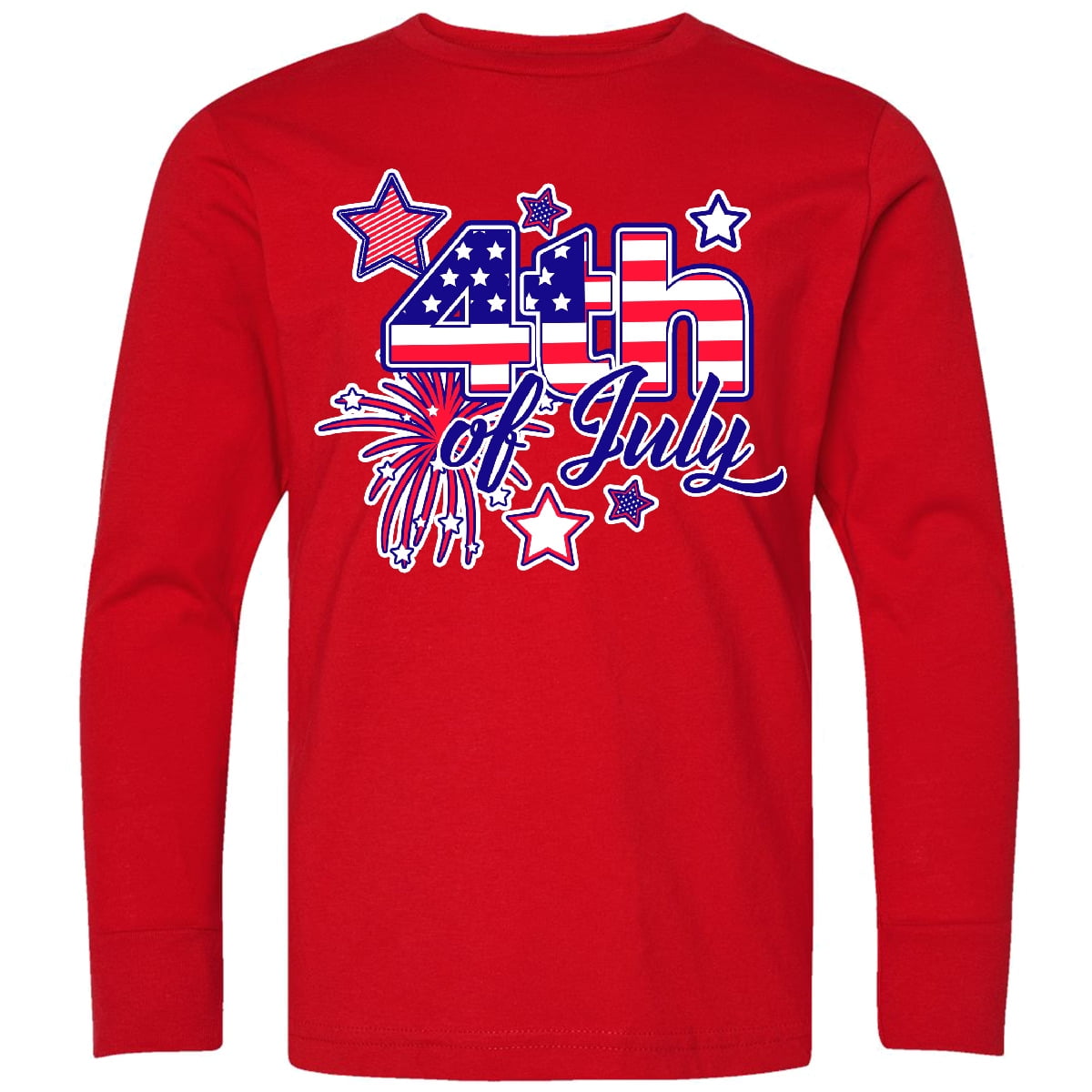 Inktastic 4th of July Fireworks Stars and American Flag Long Sleeve Youth T-Shirt