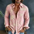 thumbnail image 2 of Men's 70s Retro Floral Long Sleeve Shirt Bohemian Loose Casual Hippie Top Vacation Holiday Travel Blouse, 2 of 5