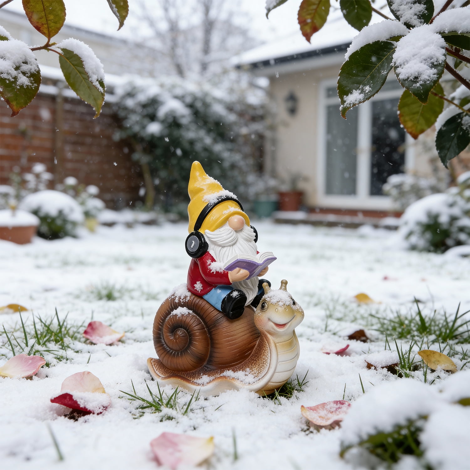 Ferrisland Garden Gnomes Snail Outdoor Figurines with Solar Lights, 10.4 inches Resin Solar Gnomes Decoration Yard Outdoor Garden, Patio Yard Lawn Birthday Housewarming Mother's Day（Gnome on Snail）