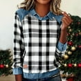 thumbnail image 2 of ZQUUVOU Women's Fall Sweatshirts Plaid Collar Casual Long Sleeve Denim Patchwork Stitching Pullover Sporty Tops Black B, 2 of 5