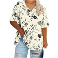 thumbnail image 2 of BangWanChi Women's Plus-Size Loose Fit Tops V-Neck Short Sleeved Floral Printing Base Shirt, 2 of 5