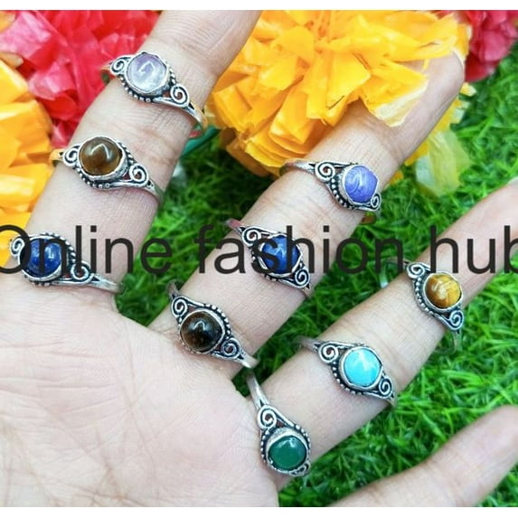 Lapis Lazuli & Mix Gemstone 925 Sterling Silver Plated Handmade 25pcs Ring