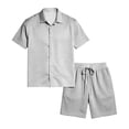 thumbnail image 5 of CIENVNSTG Mens 2 Piece Outfits Summer Track Suits Short Sleeve Button Down Shirt And Elastic Drawstring Pocket Shorts Beach Mens Outfits, 5 of 6