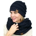 thumbnail image 2 of C.C Unisex Soft Stretch Chunky Cable Knit Beanie and Infinity Loop Scarf Set, Navy Metallic, 2 of 2