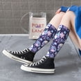 thumbnail image 5 of Naloa Skull flower white blue Thigh High Socks Extra Long Stretchy Sock Women Over Knee High Opaque Stocking Daily Wear, 5 of 6