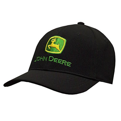 John Deere Beautiful Basic Black Stretch Fit Hat with Embroidered Logo on Front