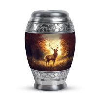 JAGASY Deer Funeral Urns for Boy & Girl - Forest Sunset Decorative Small Urn for Ashes Adult Male - Brown Urn for Human Ashes Keepsake - Mini Cremation Urns for Friend - (3 Inch)