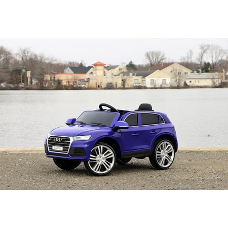 First Drive Audi Q5 Blue 12v Kids Cars - Dual Motor Electric Power Ride On Car with Remote, MP3, Aux Cord, Led Headlights and Rear Lights, and Premium