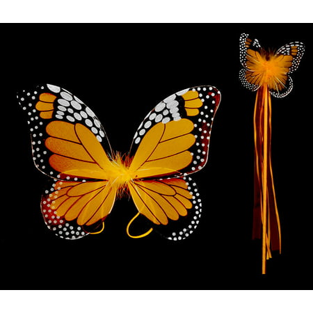 Costume Accessory Orange Monarch Children Butterfly Wings and Wand 2pc Set