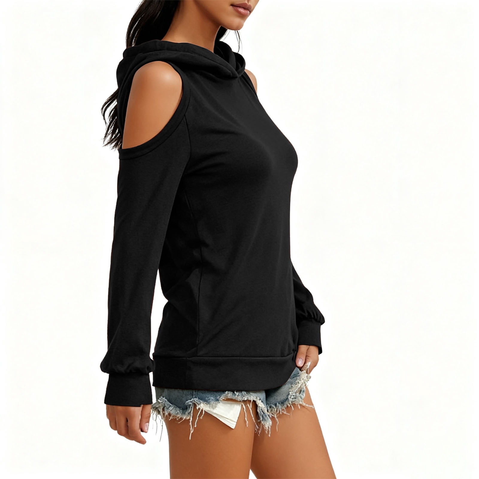 BSDJILFG Cold Shoulder Sweaters for Women Bell Sleeve Knitting Cotton Top High Neck Backless Soft Cozy Loose Blouses