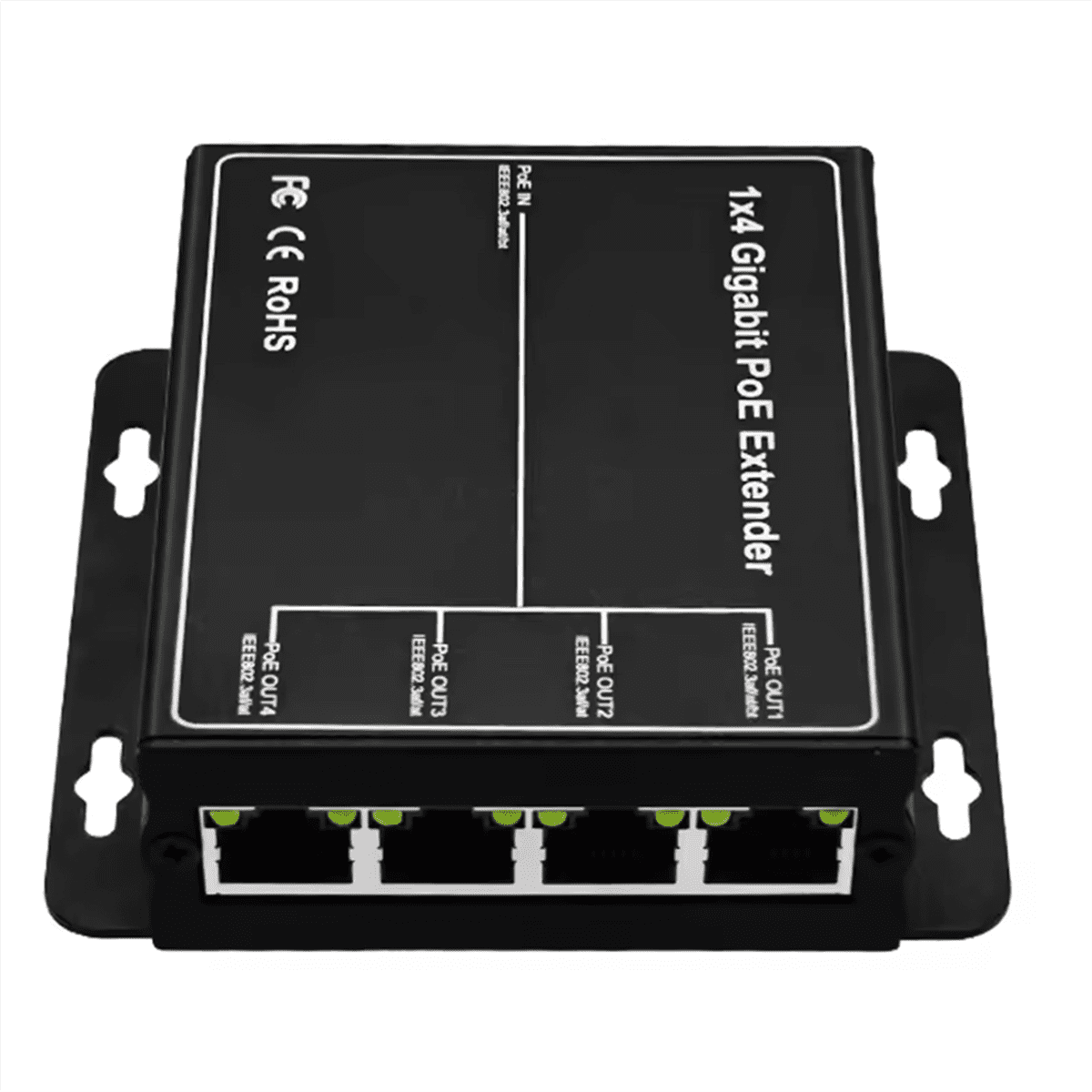 4 Port Gigabit POE Extender 100/1000Mbps 90W 1in 4 Out PoE Repeater DIN Rail Network VLAN for 48V POE Camera Wierless AP