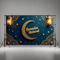 thumbnail image 5 of Elegant Ramadan Mubarak Lanterns Background Blue Crescent Stars Banner Decorations Photography Backdrop Islamic Celebration Party Supplies Religious Event, 5 of 7