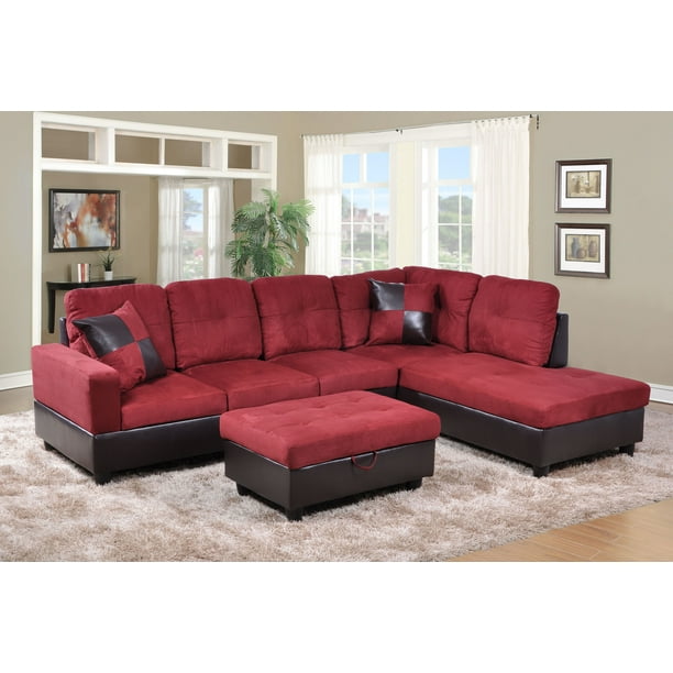 Aycp Furniture Sectional Sofa 3pieces, Red Leather L Shaped Couch